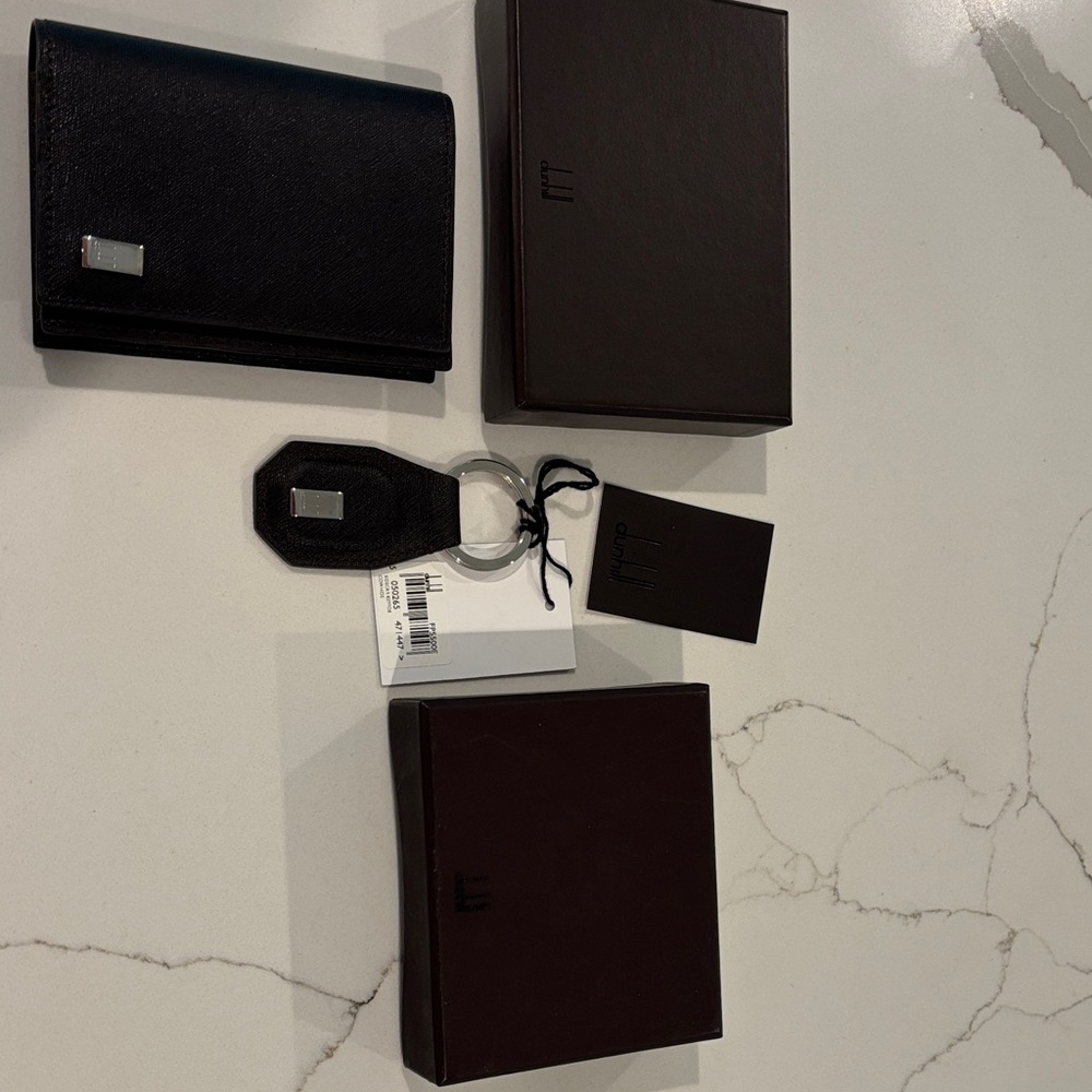 Dunhill Black and Brown Leather Wallet Set